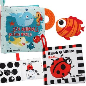 Newborn Baby Book Toys 0 3 6 Months Soft Cloth Crinkle Books for Babies,Infant Tummy Time Mirror Toys High Contrast Sensory Toys Black White 1 Year Old Stroller Toys 3-6 Months Boy Girl Gift-Owl Bee