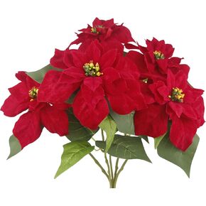 Artificial Poinsettia Bushes Silk Poinsettia Plants Artificial Christmas Flowers Bouquet Red Velvet Poinsettia Flowers for Floral Arrangements Home Porch Garden Indoor Outdoor Xmas Decor