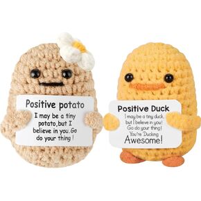 Positive Potato & Duck, Crochet Potato Gift Positive Crochet Animals, Proud of You Funny Birthday Positivity Gifts Mini Decor, Cheer Up Emotional Support Doll(2 Pcs)