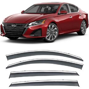 Vesul متوافق مع Nissan Altima 2024-2019 شريط/مشبك على نافذة حماية المطر منحرف فتحة التهوية مع غطاء درع من الفولاذ المقاوم للصدأ 304 دخان أسود