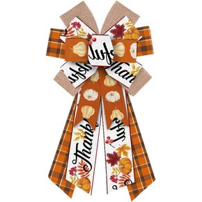 Large Fall Wreath Bows Thanksgiving Fall Bows for Wreath Brown Thankful Words Buffalo Plaid Burlap Decor Bows for Thanksgiving Autumn Front Door Indoor Outdoor Tree Topper Wreath Decoration Supplies