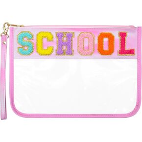 Chenille Letter Bag, Snack Bag for Travel Patch Stuff Bag Clear Makeup Bag Zipper Pouch Preppy Waterproof Cosmetic Bag