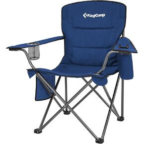 KingCamp Padded Portable Outdoor Folding Lounge Chairs with Built In Cupholder, Insulated Cooler Sleeve, and Side Storage Pocket, Black