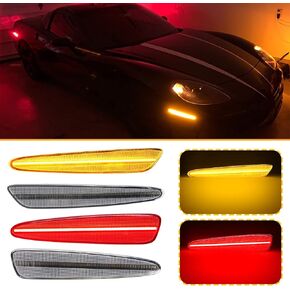 Side Marker Lights Kits Compatible with Corvette C6 Grand Sport/Z06/ZR1 2005 2006 2007 2008 2009 2010 2011 2012 2013 Front Amber & Rear Red Bumper Marker Indicator Lamp 4PCS (Smoked Lens)