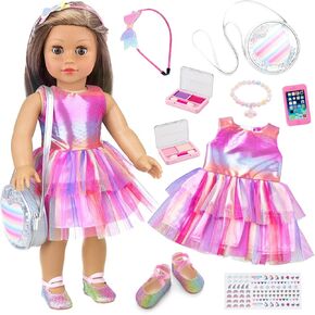 ZITA ELEMENT 18 Inch Doll 14 Pcs Accessories Makeup Set with Dress for Generation Doll Makeup Beauty Set for Girl Doll(No Doll)