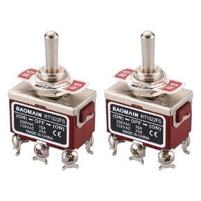 Baomain Toggle Switch DPDT Momentary ON/Off/ON 3 Position AC 15A/250V 20A/125V 6 Screw Terminals RT1322FS (2PCS)