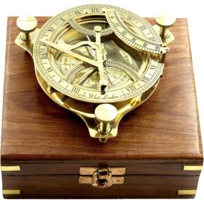 بوصلة نحاسية عتيقة مقاس 4.5 بوصة مع قرص شمسي وحقيبة خشبية أداة ملاحة مغناطيسية اتجاهية من Dolchi in Kuwait