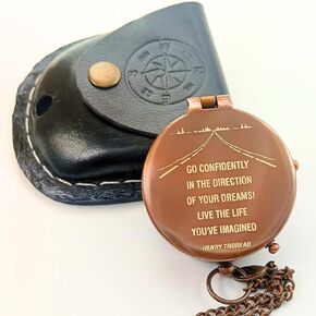 Thoreau's Go Confidently & Road Engraved Compass Confirmation and Baptism Gifts for Boys | Compass Graduation Gift, Cool High School Graduation Gifts for Him, Best Graduation Gifts for Guys