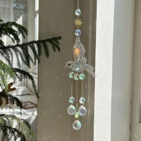 Humingbird Crystal Ball Prisms Sun Catcher Wind Chime Rainbow Maker Window Garden Hanging Ornament Wind Chime Decoratio for Home Window Decoration