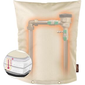 Upgraded Backflow Preventer Cover Aluminum Foil (5℉) - 16"W x 20"H Industrial 600D Winter Sprinkler Valve Covers for Outside, Anti-UV Winter-Freeze Water Well Pump Cover, Beige