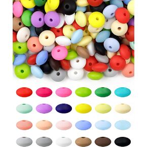 240PCS FIVEIZERO Silicone Lentil Beads,24 Colors 12mm Silicone Beads for Keychain Making,Silicone Beads Bulk for Bracelet Necklace DIY Crafting