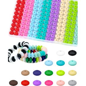 240PCS FIVEIZERO Silicone Lentil Beads,24 Colors 12mm Silicone Beads for Keychain Making,Silicone Beads Bulk for Bracelet Necklace DIY Crafting