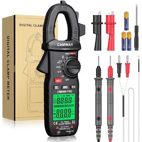 CAMWAY Clamp Meter,Digital Clamp Multimeter,TRMS 6000counts 600A AC/DC Current, AC/DC Voltage NCV Continuity Capacitance Resistance Frequency Diode LOZ Test,Large Backlit LCD Portable Amp Clamp Tester