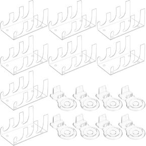 16 Pcs Acrylic China Dinnerware Display Stand 8 Pcs 3 Tiers Clear Plate Display Stand Dish Platters Setting Holder and 8 Pcs Tea Cup Saucer Stand for Kitchenware Tableware Display Organizer