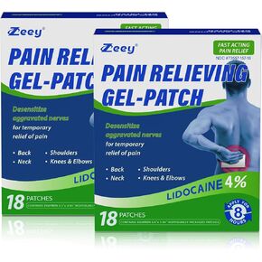 4% Lidocaine Patches Maximum Strength, 18 Counts Unscented Gel Pain Relief Patchs, Pain Patchs for Relief Neck Back, Shoulders, Knees, Elbows
