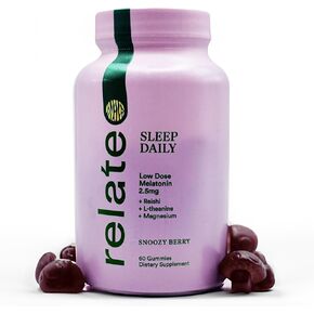 Relate Sleep Daily Gummies - Mushroom-Infused Sleep Support with Low-Dose Melatonin, Magnesium, L-Theanine, Lion's Mane, Reishi, Cordyceps, and Turkey Tail Mushrooms - Vegan, 60 Count