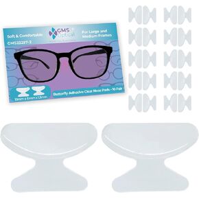 GMS Optical 1.8mm Reg-thin/18mm Long Length- Adhesive Butterfly Contoured Shape Anti-Slip Silicone Eyeglass Nose Pads, Non-Slip Nose Pads for Glasses, For Sunglass Nose Pads Replacement -10 Pair Clear