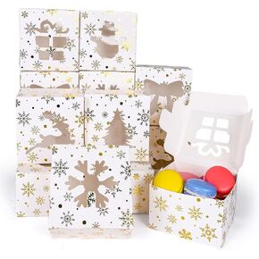Whaline 24 Pack Christmas Cookie Gift Boxes Foil Gold Snowflake Cardboard Boxes with Clear Windows Christmas Treat Boxes Bakery Food Containers Assembly Required for Xmas Party Supplies, 6 Designs