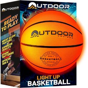 Light Up Basketball - Waterproof Rubber Construction, Glow in The Dark, Glows Up to 30 Hrs with Tap Activation, Complete Set with Pump & Spare Batteries, Official Size 7, for Ages 8-15