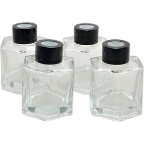 Set of 4 Hexagon Glass Essential Oil Bottles for Home Fragrance Diffuser, (100ml,Black Cap)