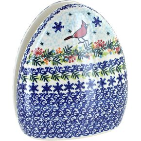 Blue Rose Polish Pottery Winter Cardinal Napkin Holder