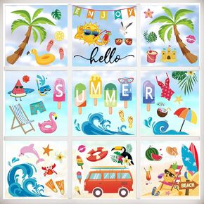 wondever Hanging Green Potted Plant Window Clings Tropical Botanical Cactus Bird Glass Sticker Decal Anti Collision Double-Side Static Window Stickers for Home Glass Window