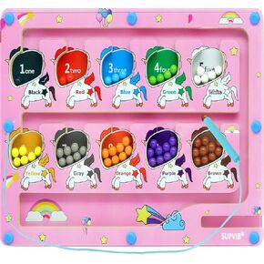 Magnetic Color and Number Maze,Montessori Matching Learning Sorting Puzzle Board, Magnet Counting Maze Sensory Toys, Toddler Fine Motor Skills Travel Toys for Boys Girls 3 4 5 6Years Old