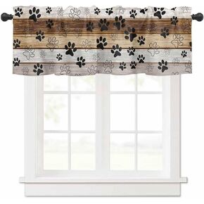 Sage Green Brown Dog Paw Prints Farmhouse Short Window Curtain Valances, Vintage Wooden Valances for Windows, Rustic Rod Pocket Kitchen Valances for Living Room Bedroom Bathroom Cafe 54"x18"