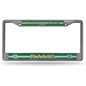 Rico Industries NCAA Bling Chrome License Plate Frame with Glitter Accent, Colorado State Rams
