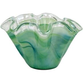 Vietri Onda Glass Green Petite Ruffled Bowl - 8.25" x 7" x 4.25" Decorative Artisan Glassware Decor