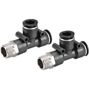 uxcell Plastic Tee Push To Connect Tube Fittings 10mm Od x 3/8" NPT Male Thread Pneumatic Hose Fittings 2pcs