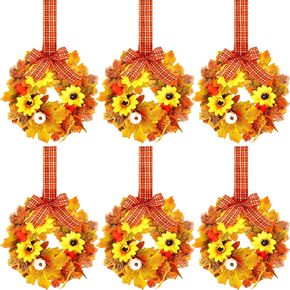 Yilloog 6 قطع أكاليل خزانة مطبخ الخريف أكاليل خشب البقس المزخرفة مع شريط إكليل نباتات خضراء صناعية أكاليل مزرعة للمطبخ in Kuwait