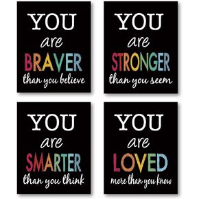 XWELLDAN Motivational Quotes Wall Art Colorful Prints, Inspirational Poster for Home Office Bedroom Classroom Decor, 8 x 10 Inch Set of 4 Prints, No Frame