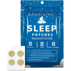 Sleep Patches Supplements for Adults, Jat Lag Sleep Aid Support Patches with 420 Points, Apply on Yintang, Anmian Acupoint, Continuously Use at Least Four Weeks, Natural Herbal Ingredients, 8 Count