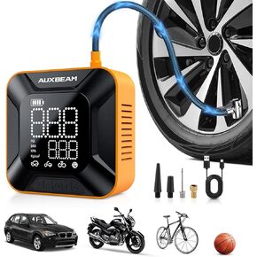 Auxbeam Tire Inflator Portable Air Compressor, 150PSI Electric Car Air Pump, 4X Faster Inflation, 7800mAh Battery Operated & Upgrade 12V DC Corded, Portable Tire Inflator for Car, Motor, Bike, Ball
