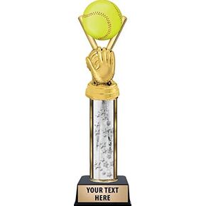 Crown Awards Softball Trophies, Softball Coach Trophy Engraved with Personalized Text, Personalized Silver Softball Trophy Prime