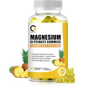 (2 Pack) Magnesium Glycinate Gummies 500MG, High-Absorption Magnesium Supplement with Calcium & Vitamins, Support Bone, Muscle, Night, Memory & Mood, Vegan, Non-GMO, 60 Count, Pineapple Flavor