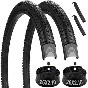 26" Bike Tire, 2 Pack 26x2.10 Mountain Bike Tires with Schrader Valve, 26x2.10 Bike Tire and Tube with 2 Tire Levers, Folding Off Road Bike Tire for 26 x 1.95/2.0/2.1/2.125 Bicycle Tires and Tubes
