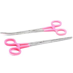 2-Piece Curved & Straight 8" Hemostat Set PVC Handle - Stainless Steel Locking Tweezer Clamps - Ideal Hemostats for Nurses, Fishing Forceps, Crafts and Hobby