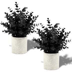 2 Pack Small Fake Plants Christmas Greenery Eucalyptus Potted Artificial Plants for Shelf Desk Home Bathroom Farmhouse Room Coffee Table Decor (Purple)