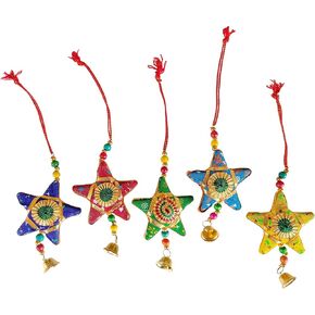 Star Bell and Half Moon Hanging Set of 5 Home Christmas Hanging Party Decorative Ornaments Multi Colored Indian Traditional (Multi 5 Half Moon)