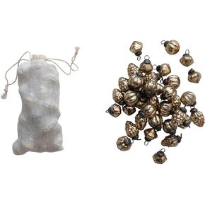 Creative Co-Op Embossed Mercury Glass Ornaments in Muslin Bag, Antique Gold Finish, Set of 36