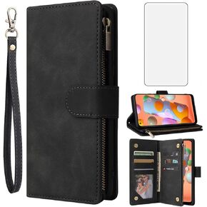 Asuwish Compatible with Samsung Galaxy A11 Wallet Case Tempered Glass Screen Protector and Leather Flip Cover Card Holder Stand Cell Accessories Phone Cases for Glaxay A 11 Gaxaly 11A Women Men Blue