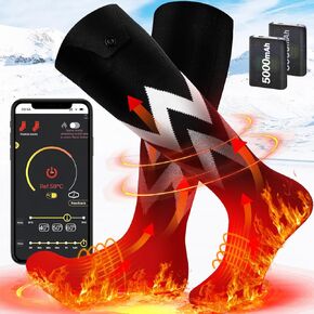 Heated Socks for Men Women, Rechargeable Electric Socks 5V/5000mAh Powered Battery with APP Remote Control Heated Sock Washable Foot Warmer for Winter Outdoor Skiing Hiking Hunting Camping