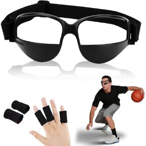 Basketball Goggles, Dribbling Specifications, Anti-Head Training Aid Glasses 1 Pair + 2 Finger Protection Set, Sports Goggles, Youth Basketball Training Basketball Coaching