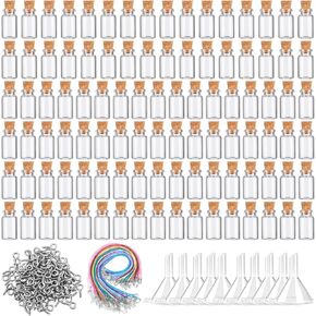 100 Pcs Mini Glass Bottles with Cork Stoppers 2 ml Clear Small Glass Jars 0.07oz Glass Vials Sets DIY Decorative Wish Bottles Potion Bottles, Including 100 Pcs Eye Screws 100 Ropes 10 Pcs Funnels