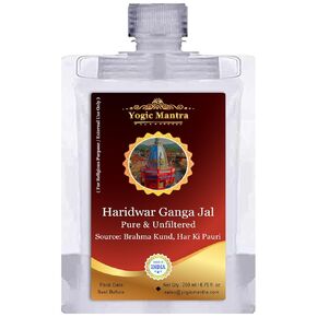 Yogic Mantra Gangajal (200 ml Pure, Natural, Unfiltered Ganga Jal Water) Ganges Holy Water Source Brahma Kund, Har Ki Pauri, Haridwar. Sacred Holy Puja Ceremony Griha Pravesh Himalayan Mountain Water