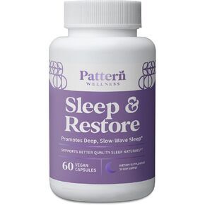 Pattern Wellness Sleep + Restore Supplement - Promotes Deep, Slow-Wave Sleep - Mood & Stress Response Support - Pure Vegan Health - 60 Non-GMO Capsules