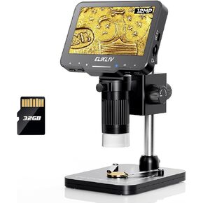 مجهر العملة Elikliv EDM4 Max، مجهر رقمي LCD 4.3 بوصة 1000x، مكبر للعملات المعدنية مع 8 مصابيح LED قابلة للتعديل، مجهر للعملات المعدنية مع شاشة، عرض الكمبيوتر الشخصي مع Windows/Mac، بطاقة SD سعة 32 جيجابايت متضمنة in Kuwait