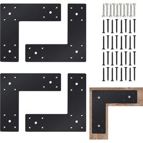 4Pcs L-Shaped Flat Bracket,0.12in Thickness Galvanized Steel Joining Brackets for Garden Pegola,Black Mending Plate with Screws for Wood Truss Plate,Gable Plate,Strap……